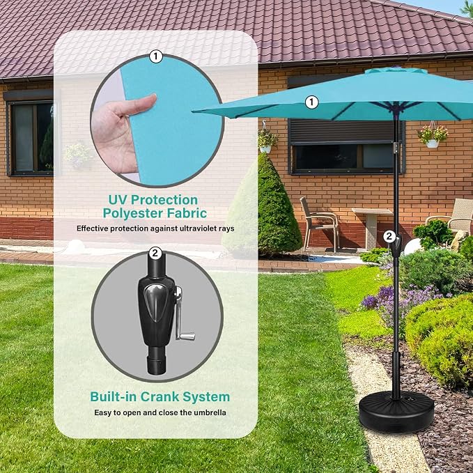 YSSOA 2 Pack 9' Patio Umbrella Outdoor Table Market Yard Umbrella with 8 Sturdy Ribs, Turquoise