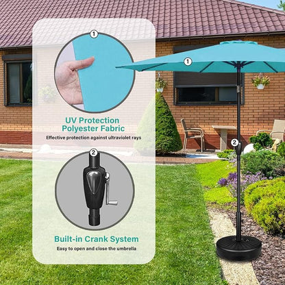 YSSOA 2 Pack 9' Patio Umbrella Outdoor Table Market Yard Umbrella with 8 Sturdy Ribs, Turquoise