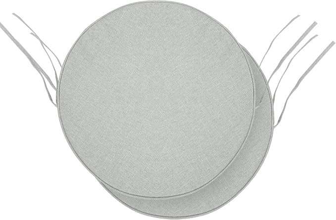 Outdoor Round Chair Cushions 15 Inch, Set of 2, Light Grey | Fade-Resistant, Water-Resistant, Bistro Chair Seat Pads for Porch Garden Balcony Patio Furniture Stools, Non-Slip Bottom
