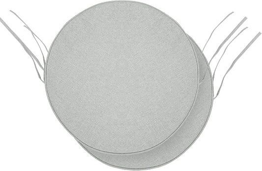 Outdoor Round Chair Cushions 15 Inch, Set of 2, Light Grey | Fade-Resistant, Water-Resistant, Bistro Chair Seat Pads for Porch Garden Balcony Patio Furniture Stools, Non-Slip Bottom