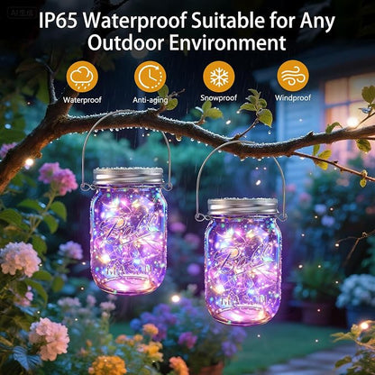 Solar Mason Jar Lights, 12 Pack 30 LED(NO Jars) Firefly Fairy String Lights, Waterproof Outdoor Solar Mason Jar Lid Lights with Hangers for Patio Garden Yard Wedding Decoration - Multicolor
