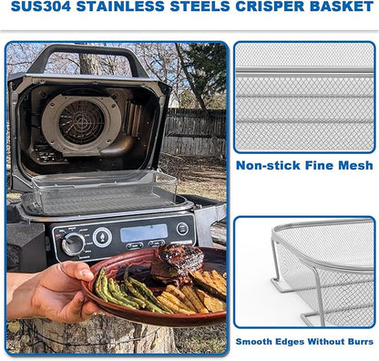 Stainless Steel 304 Crisper Basket for Ninja Woodfire Pro XL Outdoor Grill & Smoker OG800 OG900 Series, Non-Stick Air Fryer Basket for Ninja OG850 OG951 OG901 OG952 Grill Accessories