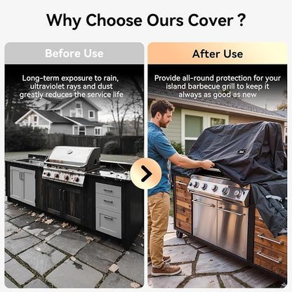 98 Inch Island Grill Cover,600D Heavy Duty Waterproof BBQ Covers for Outside,Tear & Fade Resistant Outdoor Kitchen Cover with Buckle, Drawstring,Air Vent,Black