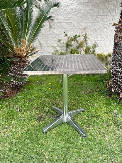 BTEXPERT 27.5" Square Indoor Outdoor Bistro Table – Stainless Steel Top, Aluminum Base, Commercial Restaurant Patio Table for Café, Balcony, Garden, Dining