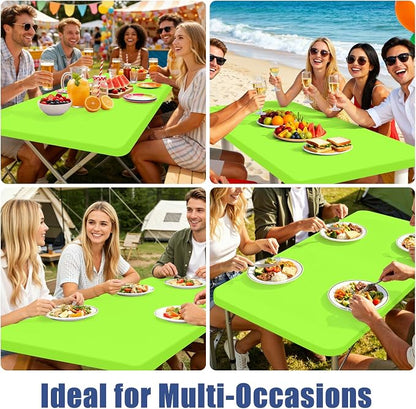 Moosfor Spandex 6 Foot Rectangle Table Cloth, Elastic Fitted Tablecloths for Picnic, Stretch Washable Patio Table Cover for Outdoor, Camping, Banquet and Parties (Lime Green, 30"x72")