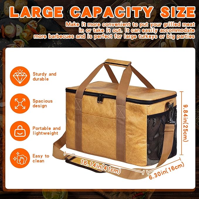 BBQ Blanket for Resting Meat, 16.14 * 6.30 * 9.84in Insulated Meat Resting Bag with Adjustable Shoulder Strap for Outdoor Smoker Grilling Brisket Pork Shoulders