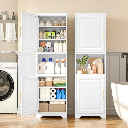 SISESOL 67" Tall Narrow Storage Cabinet with 2 Door and 7 Shelves,Slim Kitchen Pantry Cabinet,White Metal Bathroom Cabinets,Large Cupboard for Home,Kitchen,Laundry,Bathroom