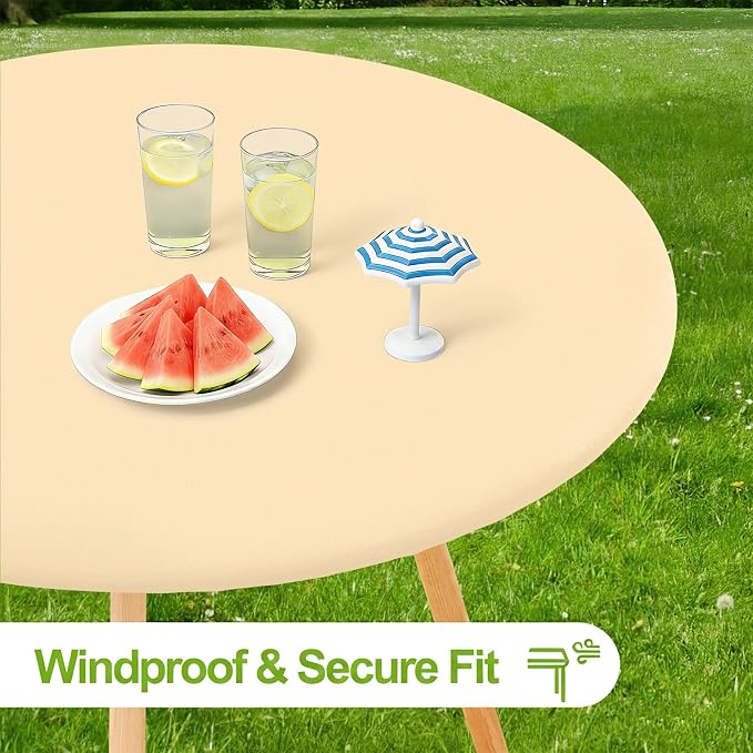 Smiry Round Spandex Tablecloth, Elastic Fitted Washable Tablecloths for 36"-44" Tables, Waterpoof Stretch Picnic Table Cover for Dining, Indoor and Outdoor, Ivory