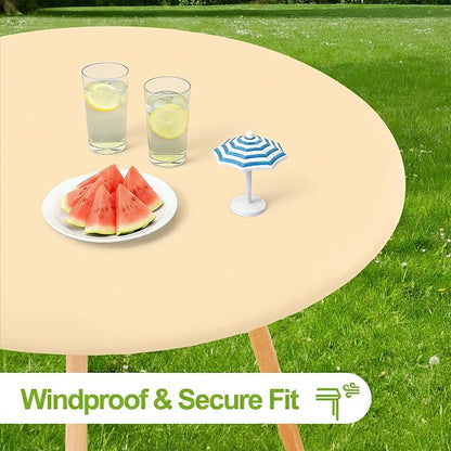 Smiry Round Spandex Tablecloth, Elastic Fitted Washable Tablecloths for 45"-56" Tables, Waterpoof Stretch Picnic Table Cover for Dining, Indoor and Outdoor, Ivory