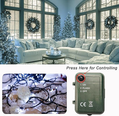 Cool White String Lights Battery Powered, 2 Pack Total 66.6 FT 200 LED Christmas String Lights Indoor Outdoor Decoration, Twinkle Fairy Light for Party Xmas Tree Decor