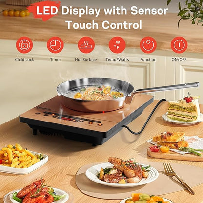 Single Burner Electric Cooktop, One Burner Ceramic Stove 1800W, Portable Electric Cooktop with Touch Control, Child Safety Lock, 4 Hour Timer, Overheat Protection, 110V-120V Plug in, Orange