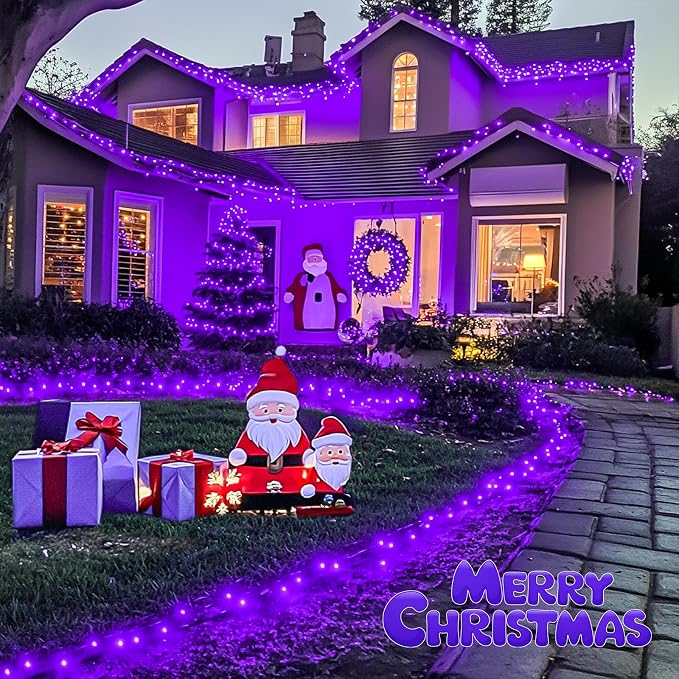 JMEXSUSS 200 LED Purple String Lights Indoor Outdoor Clear Wire | 66ft, Plug in, 8 Modes, Connectable Halloween Lights for Tree Fireplace Bedroom Garden Party Xmas Decorations