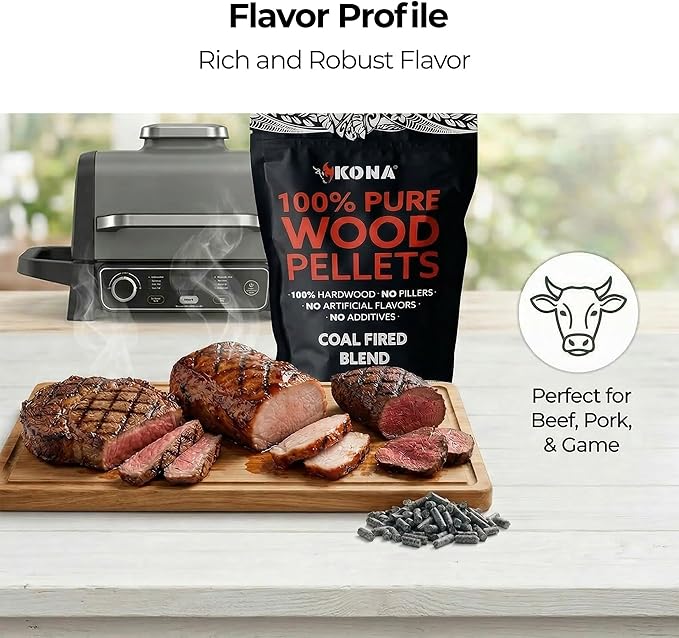 Kona Coal-Fired Pizza Blend Pellets - Charcoal & Wood Blend - Intended for Ninja Woodfire Outdoor Grill. Premium Rich and Smoky Taste - 100% Natural - 2 Pounds