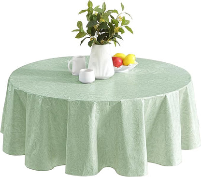 Newbridge Napa Leaf Sage Green Vinyl Flannel Backed Tablecloth, 70 Inch Round, Hotel Quality Waterproof Indoor Outdoor Table Cover for Kitchen, Patio, Dining, BBQ
