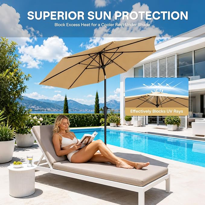 Sannwsg Outdoor Patio Umbrella,Table Umbrella with Push Button Crank,Market Umbrella with 8 Sturdy Ribs,Yard Umbrella