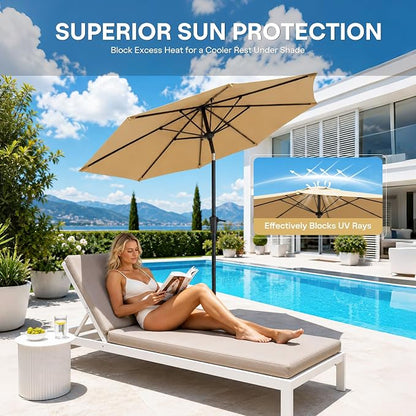 Sannwsg Outdoor Patio Umbrella,Table Umbrella with Push Button Crank,Market Umbrella with 8 Sturdy Ribs,Yard Umbrella