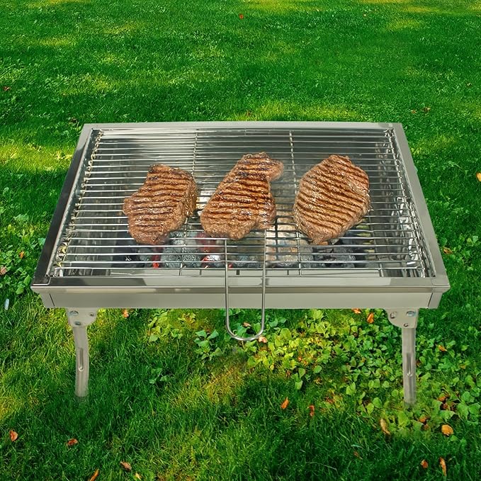 Portable Stainless Steel Grill, Home Charcoal Grill and Outdoor Folding Grill, Perfect for Traveling, Outdoor Cooking and BBQ, Camping, Picnics.