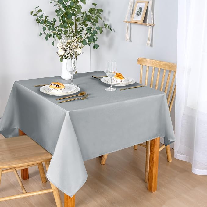 DWCN Square Tablecloth - 54 x 54 Inch - Waterproof Stain and Wrinkle Resistant Washable Table Cloth, Decorative Fabric Table Cover for Kitchen Dining Room Party and Outdoor Use, Silver Grey