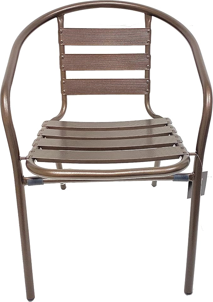 Indoor Outdoor Set of 4 Bronze Restaurant Metal Aluminum Slat Stack Chairs Lightweight