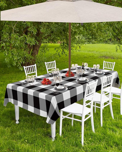 Black and White Checkered Outdoor Tablecloth - 60x84 Inch Rectangle Dining Table Cover, Farmhouse Buffalo Plaid Waterproof Outdoor Table Cloth with Umbrella Hole & Zipper for Picnic/Patio/Party