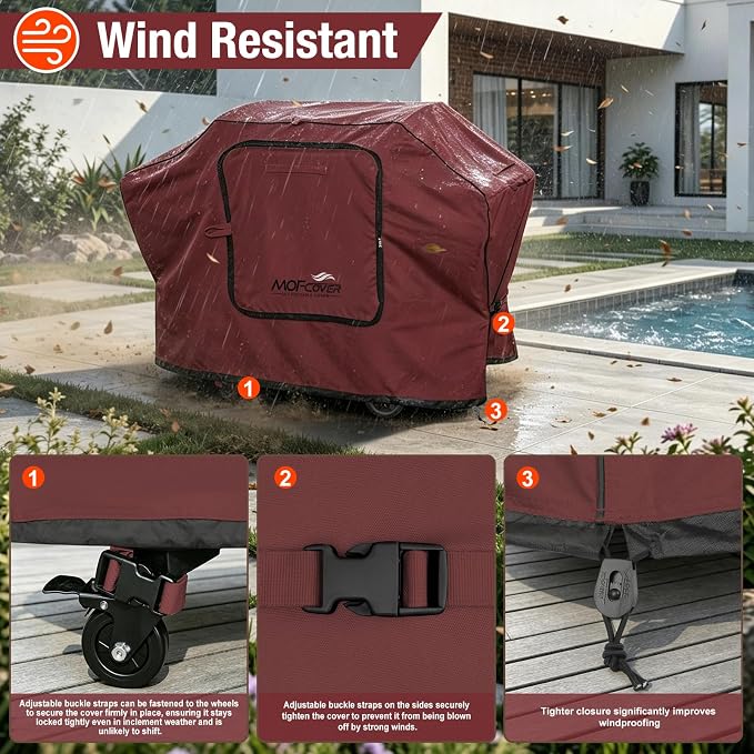 Exclusive Foldable 72 inch Grill Cover, 600D Heavy Duty Large Outdoor BBQ Cover for 6 Burners Grill Weber Nexgrill CharBroil Monument, Red