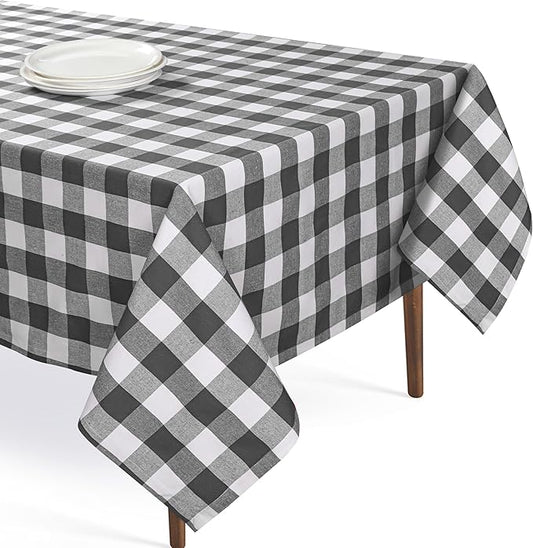Buffalo Plaid Check 60"x84" Tablecloth 100% Cotton Washable Rustic Rectangle Table Cover Decorative for Gifts, Dining, BBQ, Buffet Parties & Camping - Grey