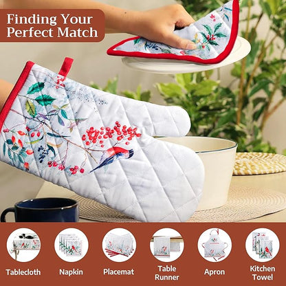 Maison d' Hermine Oven Gloves 100% Cotton Oven Mitt 7" x 13" with Loop Heat Resistant BBQ Cooking Gloves for Thanksgiving Christmas Decorations Baking Handling Hot Pans (Pack of 1, Morzine)