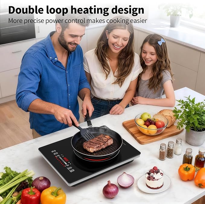 VBGK Single Burner Electric Cooktop,110V 1800W Electric Stove Top with LED Touch Control,8 Power Levels, 4HTimer, Safety Lock, portable cooktop Overheat protection