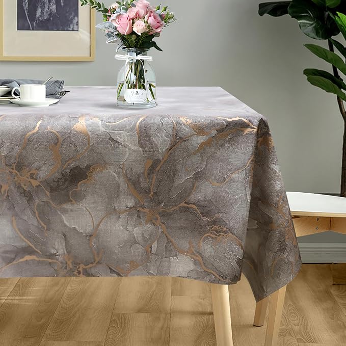 AIRCOWRIE Waterproof Vinyl Tablecloths, Heavy Duty Oil Spill Proof Plastic Table Cloth with Soft-Touch Finish, Wipe Clean PVC Table Cover for Indoor and Outdoor Use (Brown Floral, 54”×78”, Rectangle)
