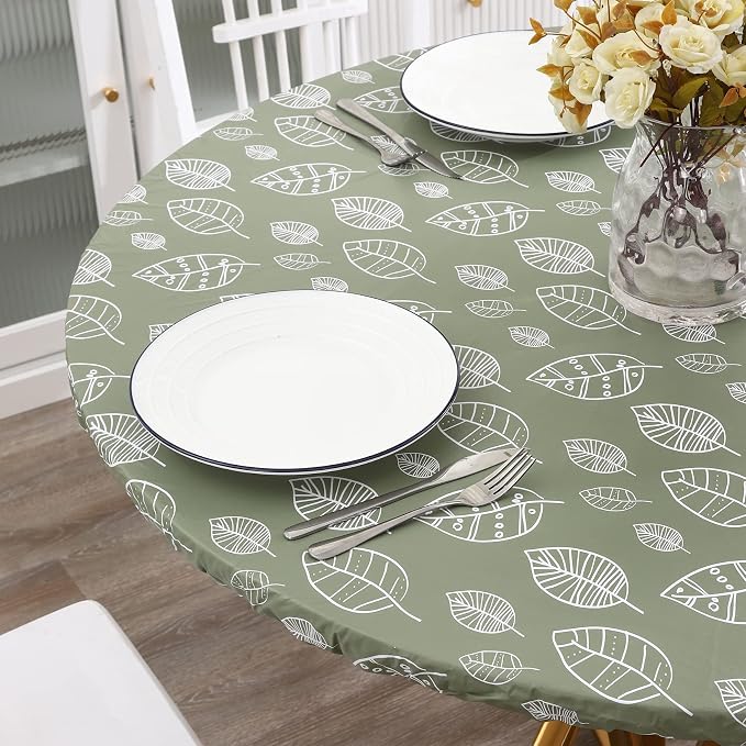 Walrus Round Vinyl Fitted Tablecloth with Flannel Backing Elastic Edge Design Table Cover Waterproof Oil-Proof PVC Table Cloth Stain-Resistant Best for 57"-66" Round