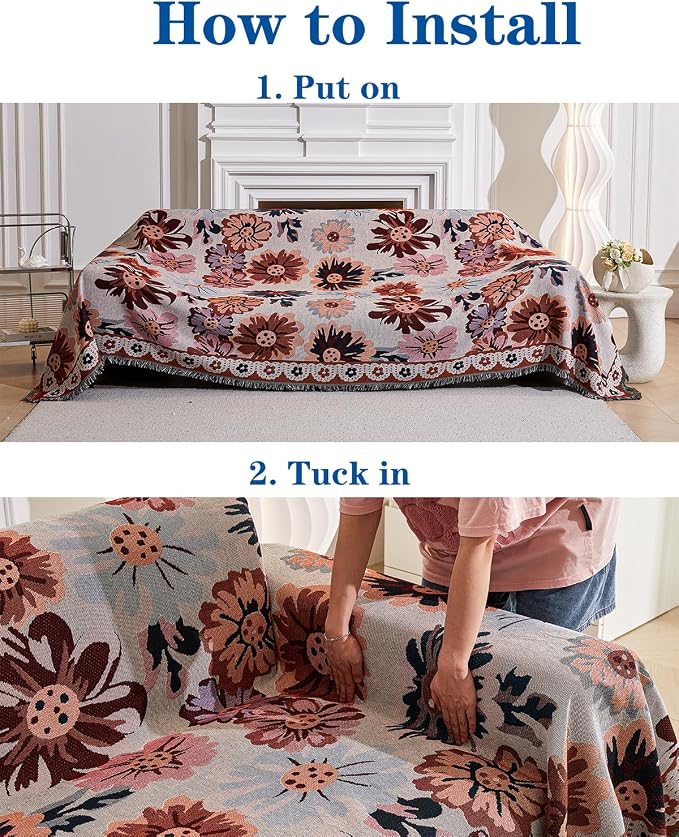 AIVIA Couch Cover Sheet Blanket, Oversized Covers for 3-4 Cushion High Backrest Sofa, Extra Large Furniture Decoration Slipcovers, L Shape U-Shaped Sectional Protector for Cats Dogs Washable