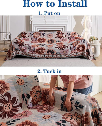 AIVIA Couch Cover Sheet Blanket, Oversized Covers for 3-4 Cushion High Backrest Sofa, Extra Large Furniture Decoration Slipcovers, L Shape U-Shaped Sectional Protector for Cats Dogs Washable