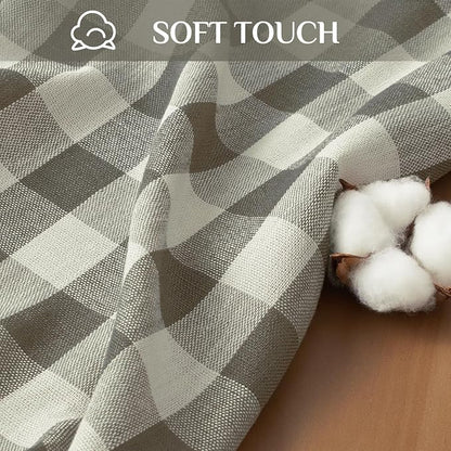 Softalker Checkered Tablecloth Rectangle, Outdoor Linen Cotton Gingham Table Cloth with Tassel, Heavy Duty Wrinkle Free Buffalo Plaid Table Cover for Kitchen Dining Home Party - 55 x 120 Inch, Coffee