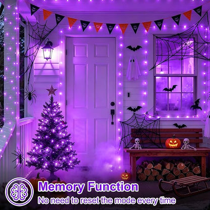 QITONG Solar Fairy Lights Outdoor Waterproof, 2 Pack Each 66ft 200 LED Purple Halloween String Lights, Silver Wire Christmas Twinkle Mini Lights with 8 Modes