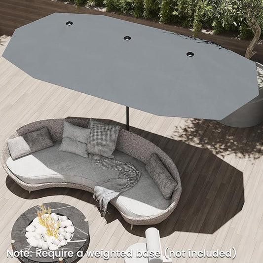 Tangkula 13 FT Large Patio Umbrella, Outdoor Double-Sided Table Market Umbrella w/Crank Handle, 12 Heavy-Duty Ribs, Sun-Protective Rectangular Twin Parasol for Garden Deck Lawn Poolside (Gray)