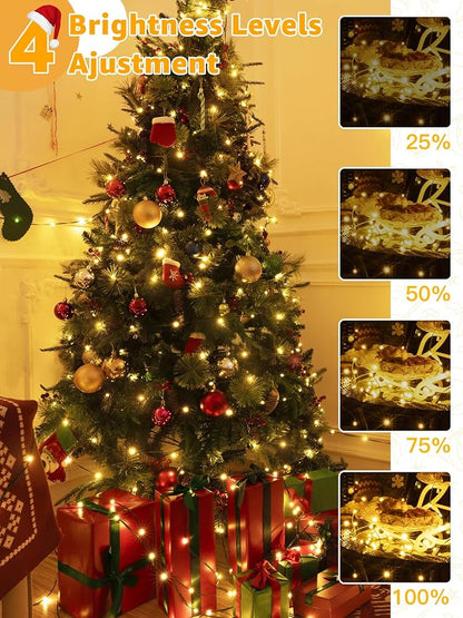 BrightChristmas 300 LED 98 FT Christmas Lights, Waterproof Outdoor String Lights with Remote and Timer, Christmas Tree Lights with 8 Modes Dimmable, Fairy Lights for Holiday Decor (Warm White)