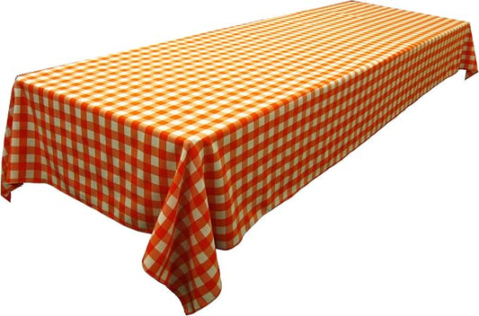 LA Linen Polyester Gingham Checkered 60 by 84-Inch Rectangular Tablecloth, White and Orange