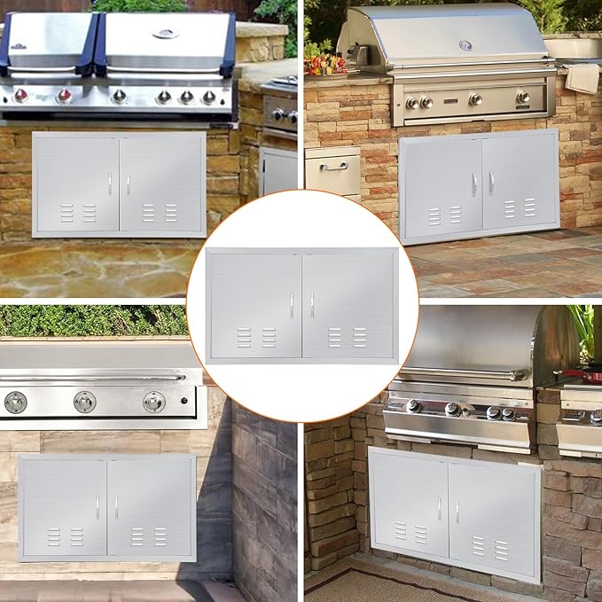 Outdoor Kitchen Doors 42" W x 21" H, Stainless Steel BBQ Access Doors, Flush Mount BBQ Door for Outside Kitchen Grilling Station, Barbeque Oven Island, Storage Cabinet Door