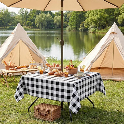Poise3EHome Square Outdoor Tablecloth with Umbrella Hole and Zipper,Black and White Gingham 60x60 Inch,SpillProof Washable Table Cloth for Spring Summer Patio Garden Poolside Picnic Camping BBQS