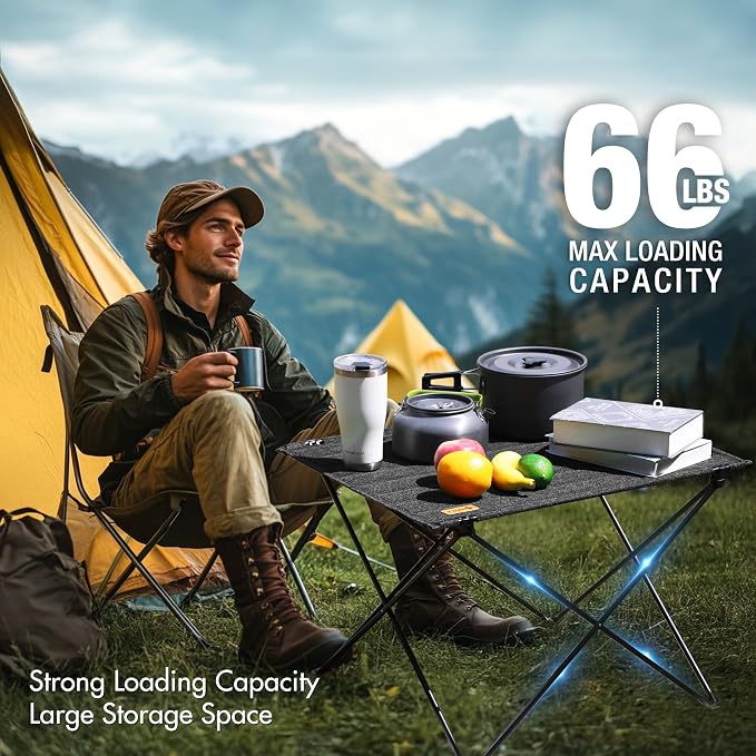VILLEY Folding Camping Table, Portable Lightweight Table with Carry Bag | Oxford Fabric & Reinforced Aluminum Panel, Stable Tabletop for Camping, Picnic, BBQ & Outdoor Dining