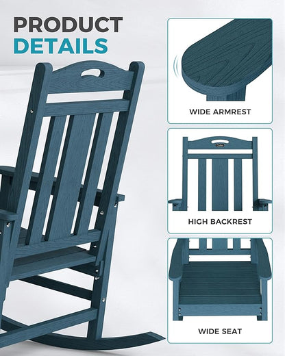 Ciokea Oversized Outdoor Rocking Chairs Set of 2, 380lbs Heavy-Duty Large Patio Rocker, High Back Cozy Porch Chairs, Weather Resistant Patio Rocking Chairs for Outside, Fire Pit, Deck, Slate Blue