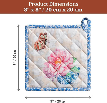 Maison d' Hermine Pot Holders 100% Cotton Heat Resistant Potholders 8" x 8" Hot Pads with Loop BBQ Cooking Baking Hotel Farmhouse Kitchen Handling Hot Pans Spring Summer (Pack of 1, Canton)