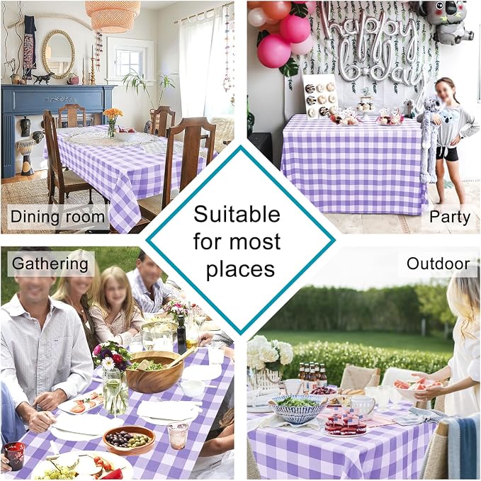 Hiasan Checkered Tablecloth Rectangle 60 x 120 Inch - Stain Resistant, Spillproof and Washable Gingham Table Cloth for Halloween, Outdoor Picnic, Kitchen and Holiday Dinner, Purple and White