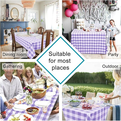 Hiasan Checkered Tablecloth Rectangle 60 x 120 Inch - Stain Resistant, Spillproof and Washable Gingham Table Cloth for Halloween, Outdoor Picnic, Kitchen and Holiday Dinner, Purple and White