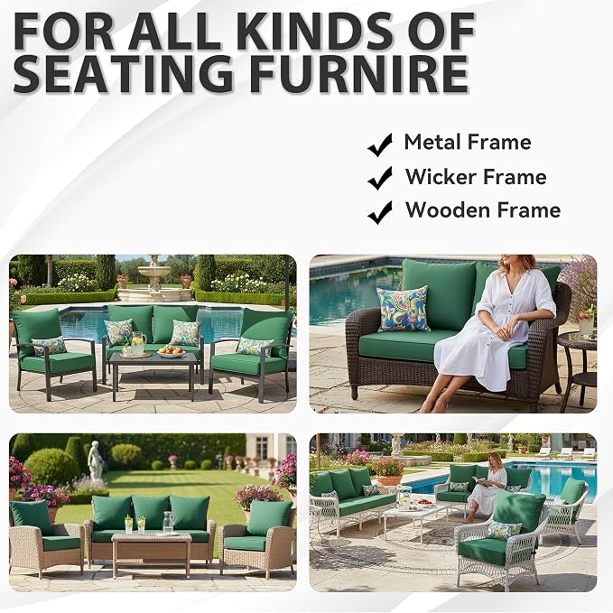 Deep Seat Patio Cushions Set 24 x 24 Inch,Olefin Fabric Outdoor Seat Cushion,Patio Furniture Cushions with Removable Cover,Rain-Proof and Fade Resistant Deep Seat Bottom & Back Cushion,1set