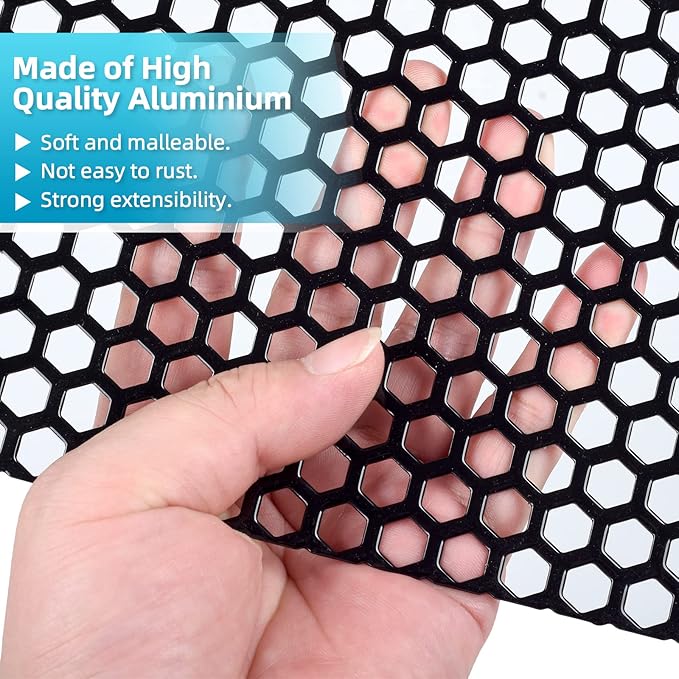 AggAuto Universal 40"x13" Car Grill Mesh Honeycomb 8mm Spacing 3mm Black | Aluminum Alloy Automotive Grille Insert Bumper, One of the Most Multifunctional Shape Grids 100x33cm