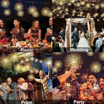 GTSYDING 5 Pack Solar Firework Lights, 450 LED 8 Modes Dimmable Waterproof Hanging DIY Starburst Fairy Lights with Remote Timer for Garden Indoor Outdoor Decoration (Warm White, 450)