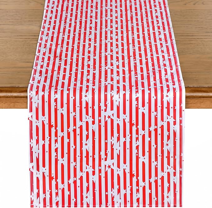 Independence Day 4th of July Table Runner Decoration 2pcs 13x84inch American Flag Red Star Dresser Scarves Holiday Table Runners Stain Resistant Party Celebration