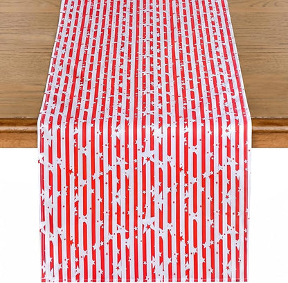 Independence Day 4th of July Table Runner Decoration 2pcs 13x84inch American Flag Red Star Dresser Scarves Holiday Table Runners Stain Resistant Party Celebration