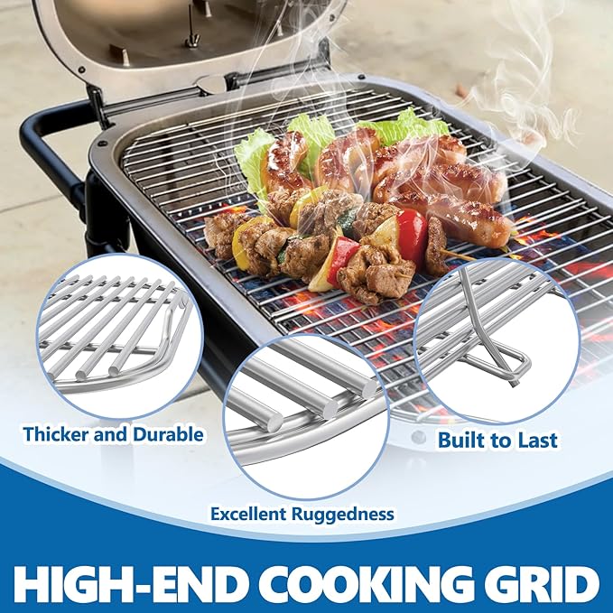 SafBbcue Stainless Steel Hinged Cooking Grid for PK300 Grill Smoker, Cooking Grate for PK300AF Grills Smoker Accessories with Lift Tab 304 Grade Stainless Steel Grill Grate for PK300, 22.35" x 14.13"